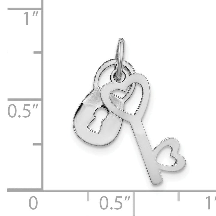 Lovely Rita's Pendants & Charms 14K White Gold Rhodium Moveable Key and Heart Lock Charm Pendant