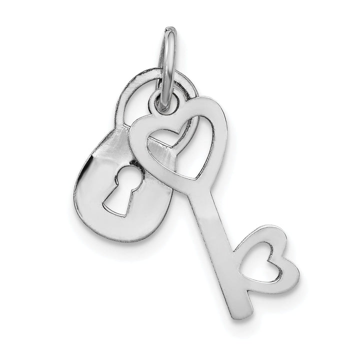 Lovely Rita's Pendants & Charms 14K White Gold Rhodium Moveable Key and Heart Lock Charm Pendant