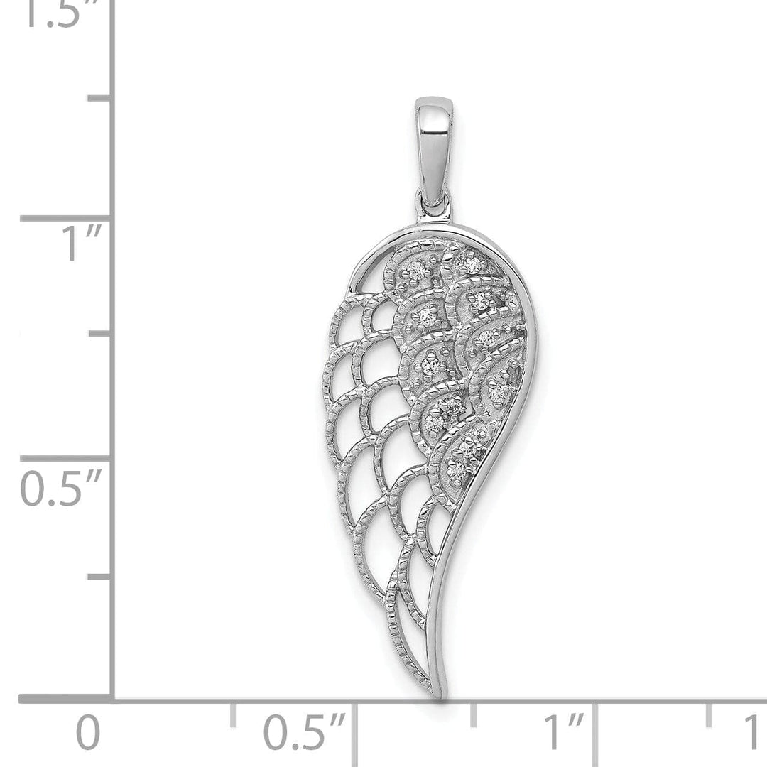 Lovely Rita's Pendants & Charms 14k White Gold Rhodium Polished Diamond 0.05-CT Concave Wing Pendant