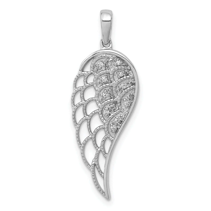 Lovely Rita's Pendants & Charms 14k White Gold Rhodium Polished Diamond 0.05-CT Concave Wing Pendant