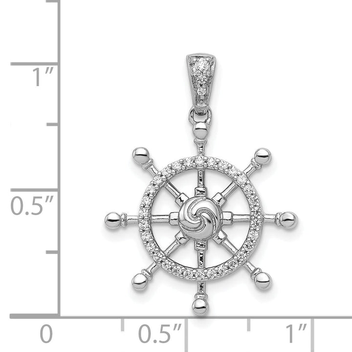 Lovely Rita's Pendants & Charms 14k White Gold Rhodium Polished Finish 1/6 ct. Diamond Ship Wheel Charm