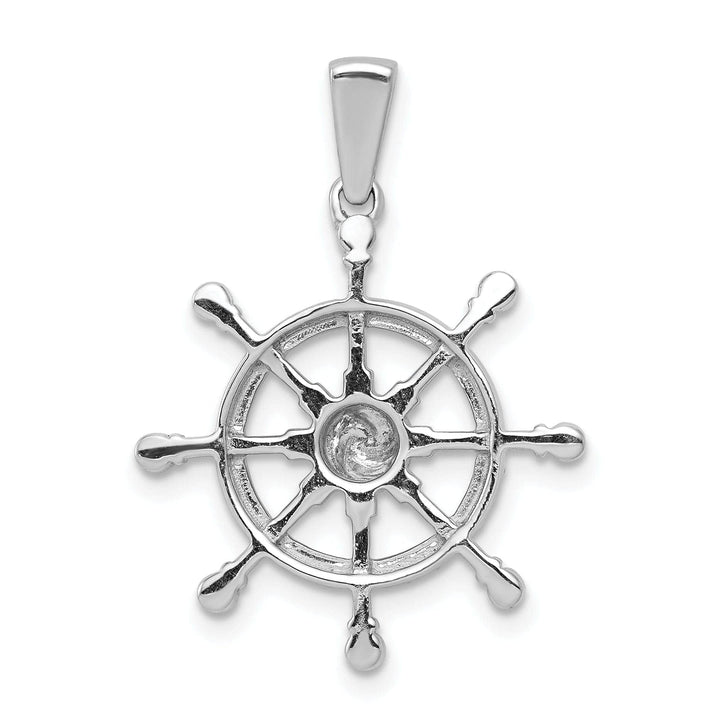 Lovely Rita's Pendants & Charms 14k White Gold Rhodium Polished Finish 1/6 ct. Diamond Ship Wheel Charm