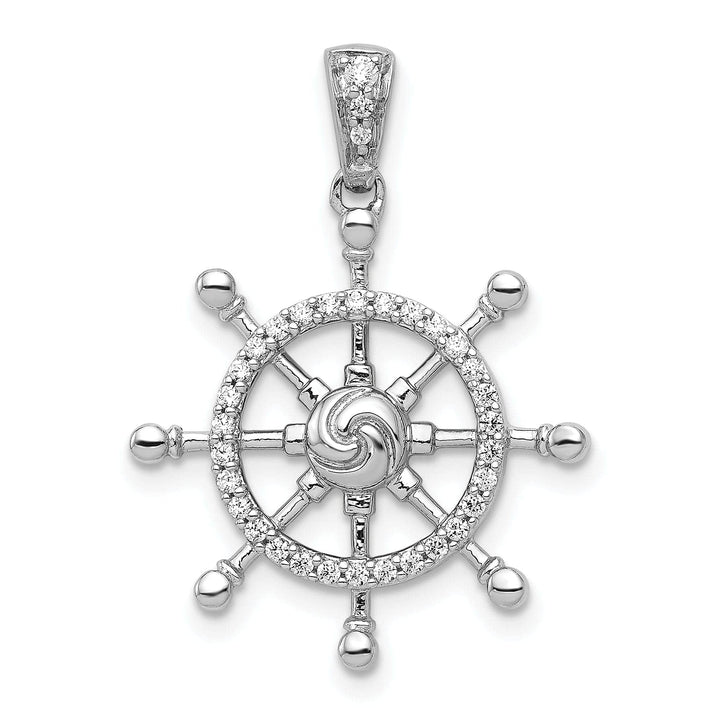 Lovely Rita's Pendants & Charms 14k White Gold Rhodium Polished Finish 1/6 ct. Diamond Ship Wheel Charm