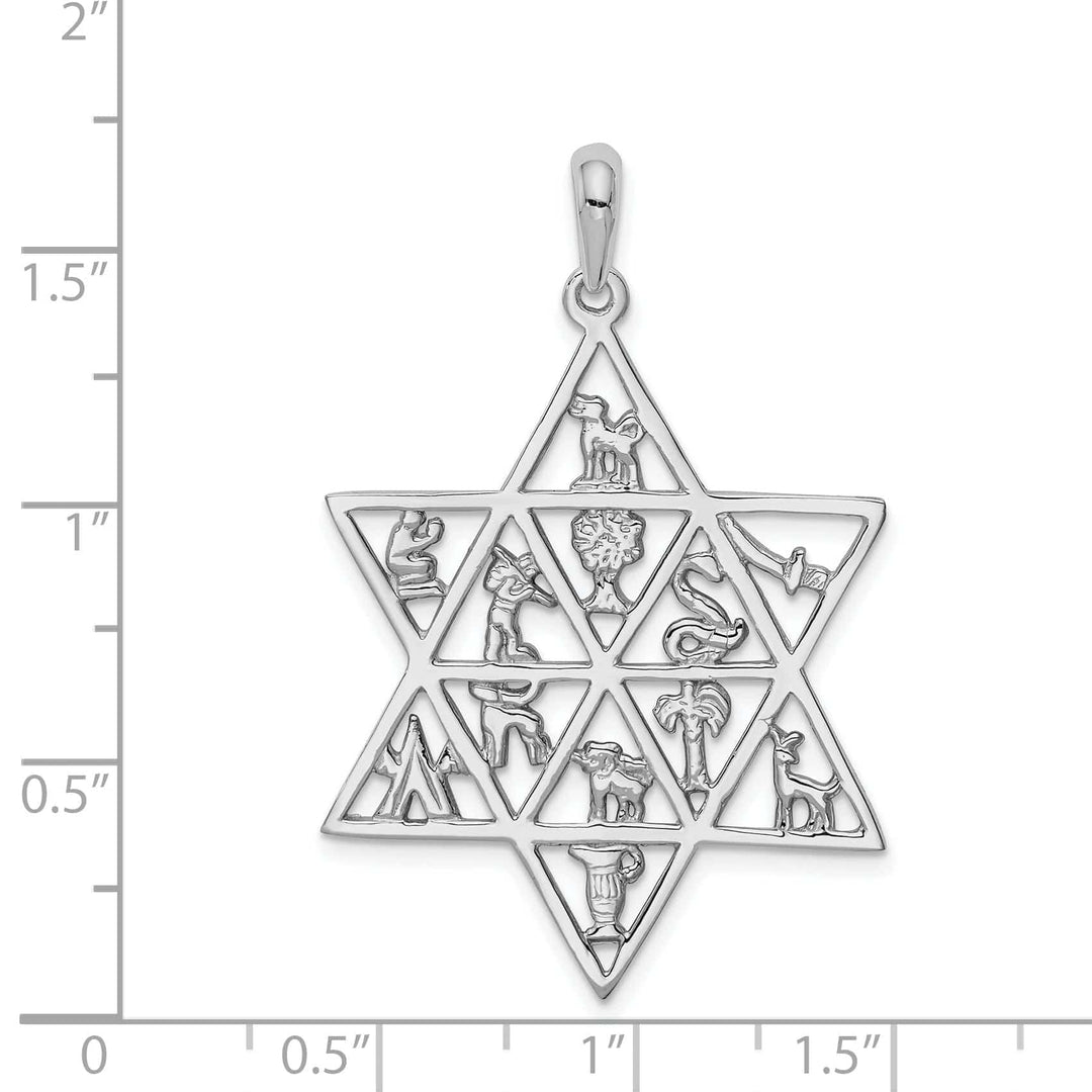 Lovely Rita's Pendants & Charms 14k White Gold Rhodium Polished Finish 12 Tribes Star of David Pendant