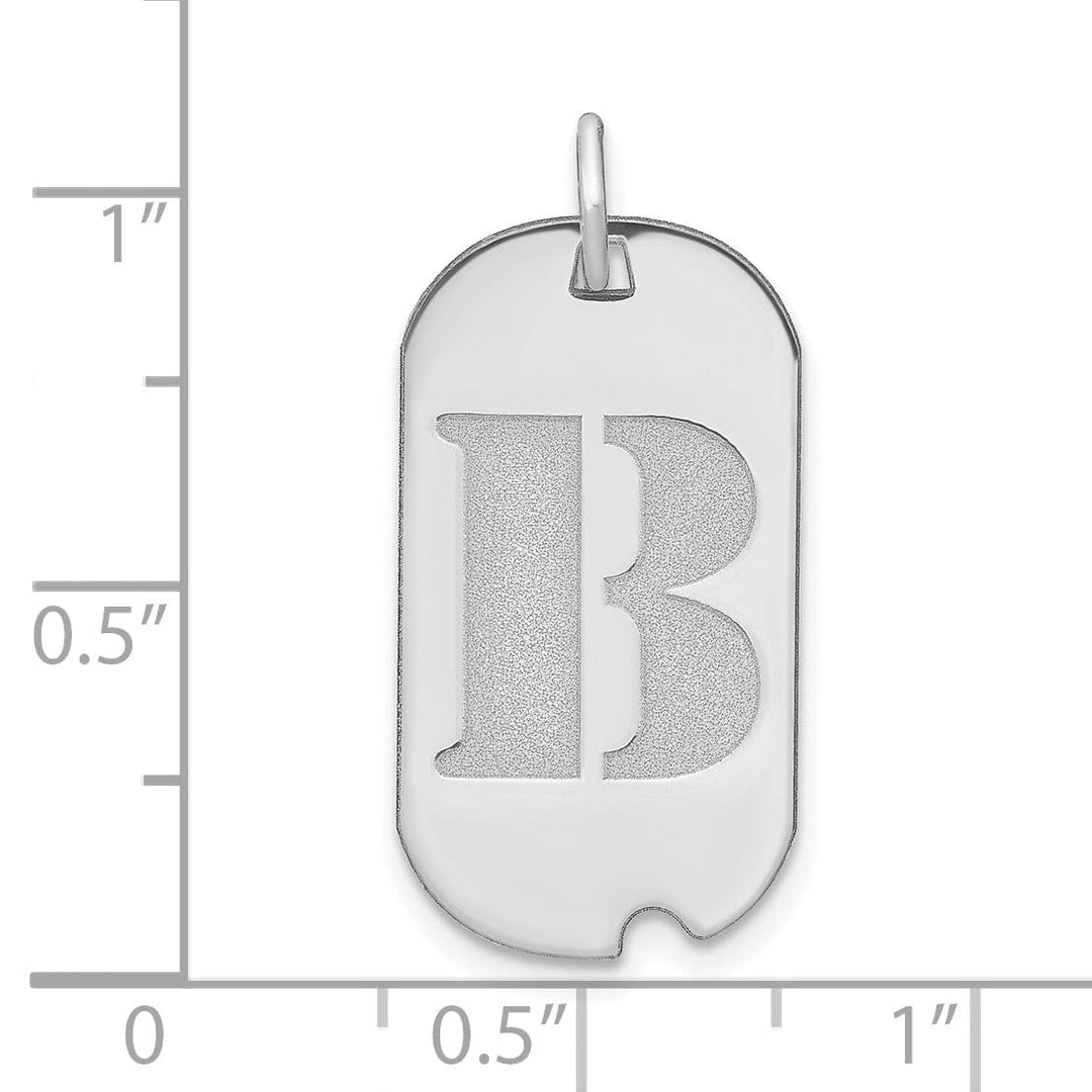 Lovely Rita's Pendants & Charms 14k White Gold Rhodium Polished Finish Block Letter B Initial Dog Tag Charm Pendant