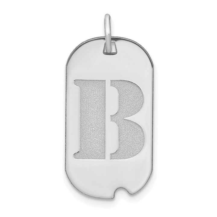 Lovely Rita's Pendants & Charms 14k White Gold Rhodium Polished Finish Block Letter B Initial Dog Tag Charm Pendant