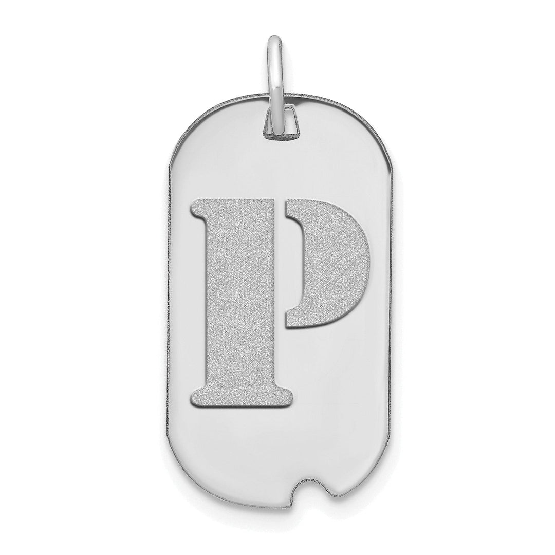 Lovely Rita's Pendants & Charms 14k White Gold Rhodium Polished Finish Block Letter P Initial Dog Tag Charm Pendant
