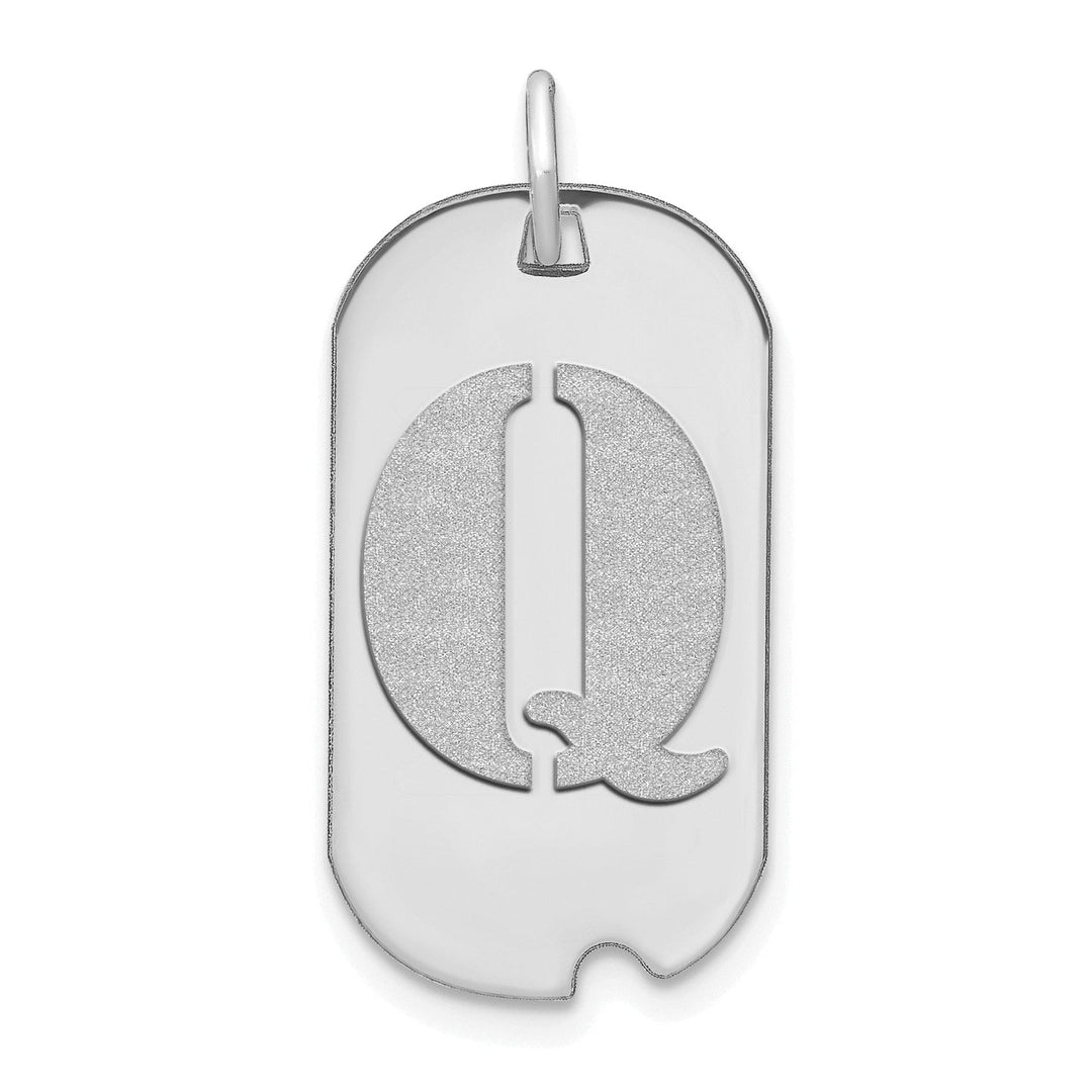 Lovely Rita's Pendants & Charms 14k White Gold Rhodium Polished Finish Block Letter Q Initial Dog Tag Charm Pendant