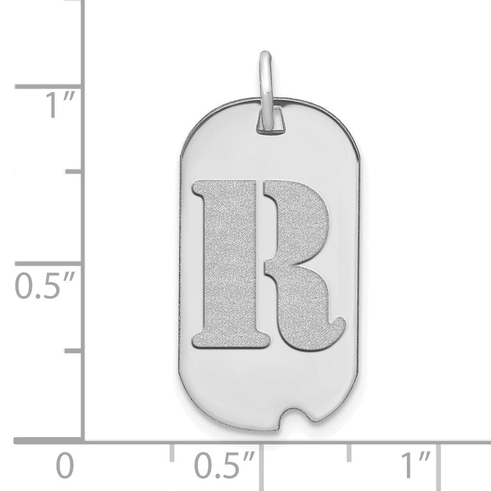 Lovely Rita's Pendants & Charms 14k White Gold Rhodium Polished Finish Block Letter R Initial Dog Tag Charm Pendant