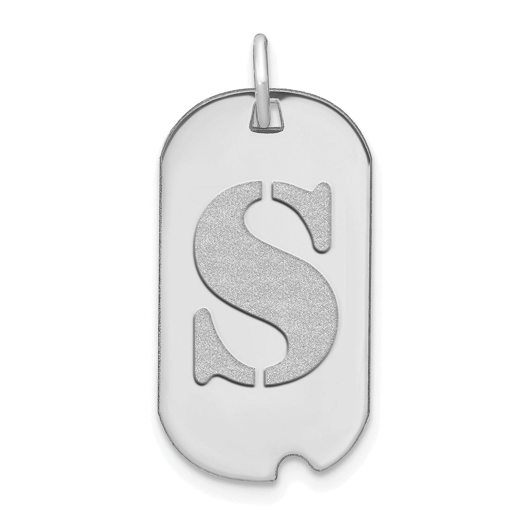 Lovely Rita's Pendants & Charms 14k White Gold Rhodium Polished Finish Block Letter S Initial Dog Tag Charm Pendant