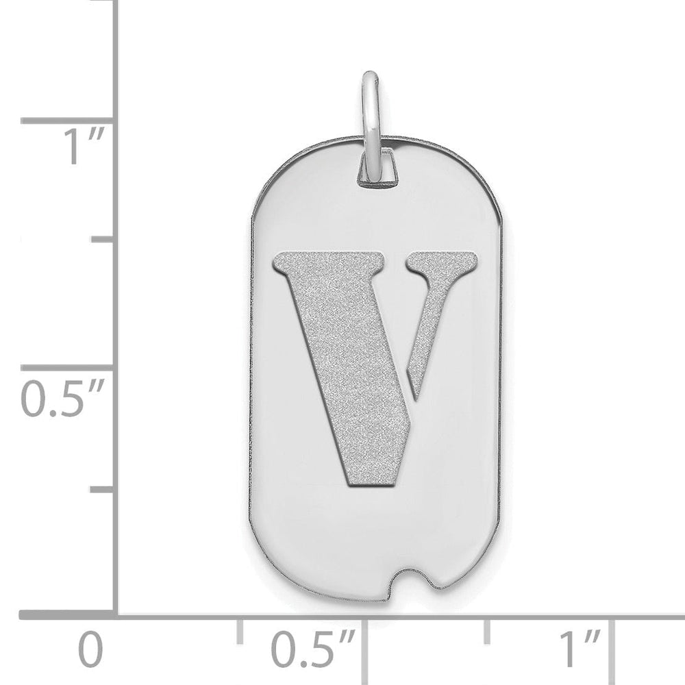 Lovely Rita's Pendants & Charms 14k White Gold Rhodium Polished Finish Block Letter V Initial Dog Tag Charm Pendant