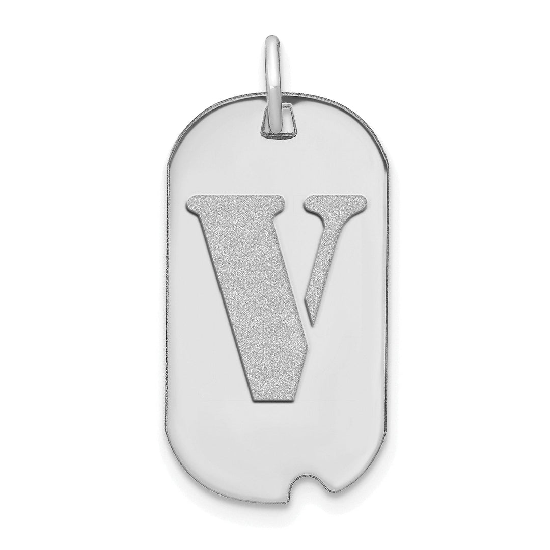 Lovely Rita's Pendants & Charms 14k White Gold Rhodium Polished Finish Block Letter V Initial Dog Tag Charm Pendant