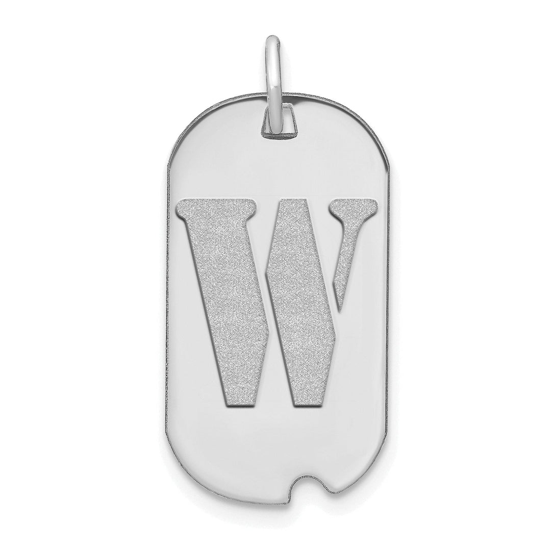 Lovely Rita's Pendants & Charms 14k White Gold Rhodium Polished Finish Block Letter W Initial Dog Tag Charm Pendant