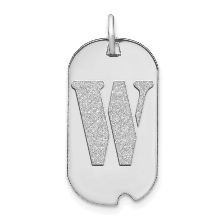 Lovely Rita's Pendants & Charms 14k White Gold Rhodium Polished Finish Block Letter W Initial Dog Tag Charm Pendant