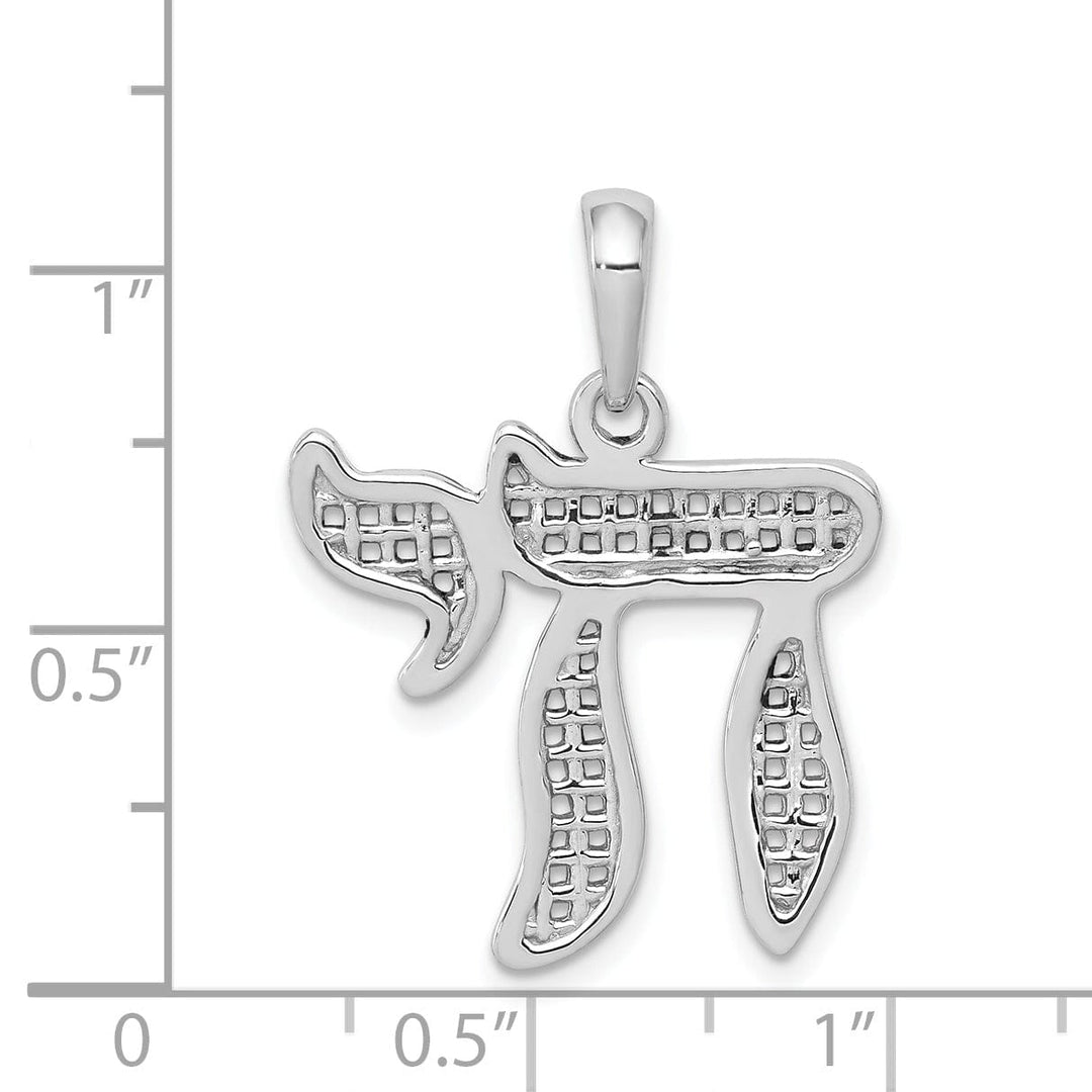 Lovely Rita's Pendants & Charms 14k White Gold Rhodium Polished Finish Mesh Design Mens Chai Pendant