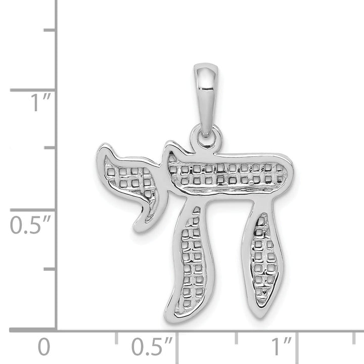 Lovely Rita's Pendants & Charms 14k White Gold Rhodium Polished Finish Mesh Design Mens Chai Pendant