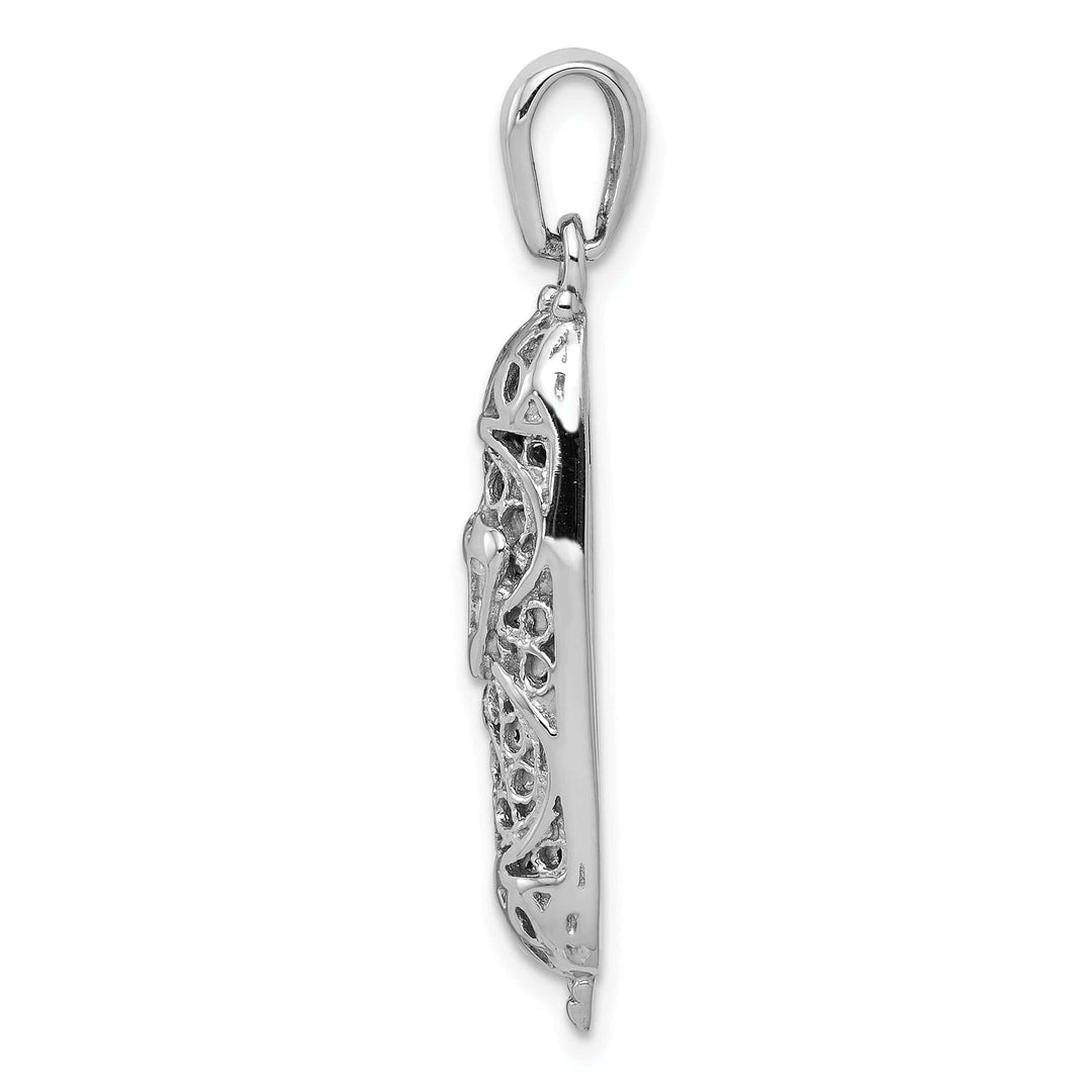 Lovely Rita's Pendants & Charms 14K White Gold Rhodium Polished Textured Finish 3-D Mezuzah Pendant