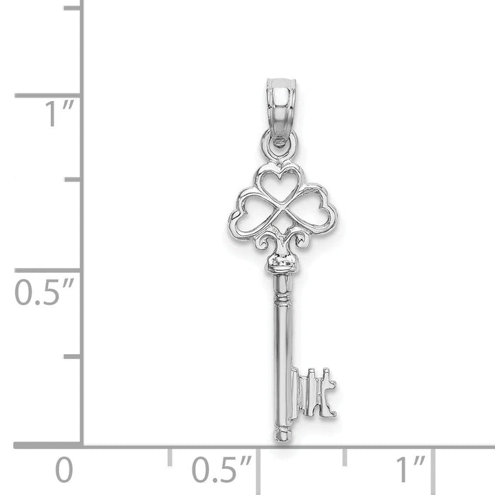 Lovely Rita's Pendants & Charms 14K White Gold Rhodium Solid 3-D Hearts Design Key Charm Pendant