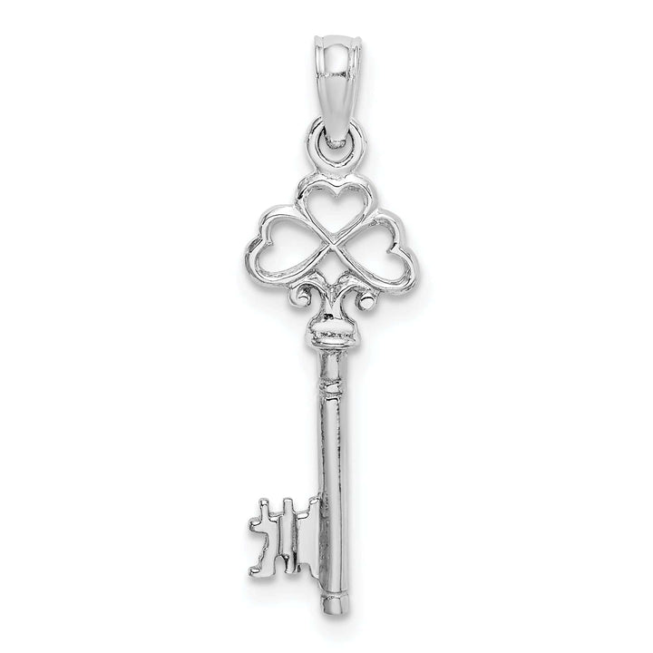 Lovely Rita's Pendants & Charms 14K White Gold Rhodium Solid 3-D Hearts Design Key Charm Pendant
