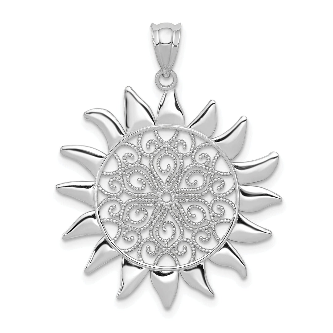 Lovely Rita's Pendants & Charms 14k White Gold Rhodium Solid Textured Polished Finish Sun Design Filigree Charm Pendant