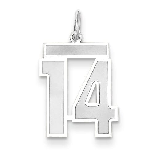 Lovely Rita's Pendants & Charms 14k White Gold Satin Brush Finish Medium Size Number 14 Charm Pendant