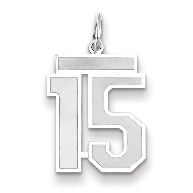 Lovely Rita's Pendants & Charms 14k White Gold Satin Brush Finish Medium Size Number 15 Charm Pendant