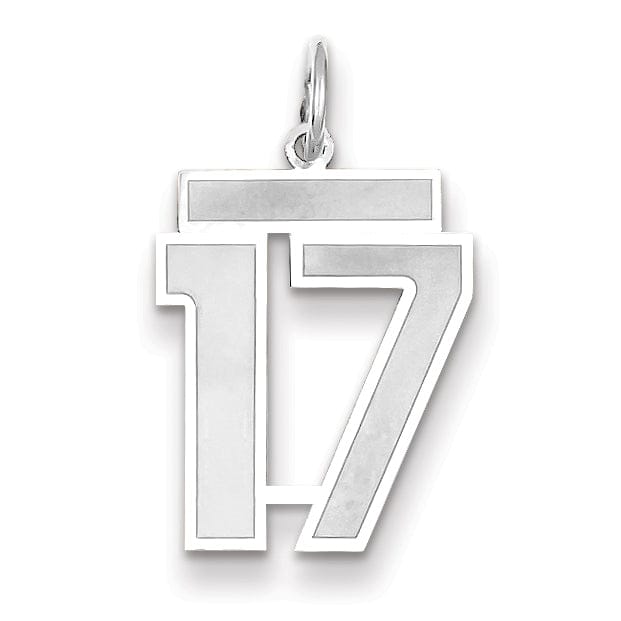 Lovely Rita's Pendants & Charms 14k White Gold Satin Brush Finish Medium Size Number 17 Charm Pendant