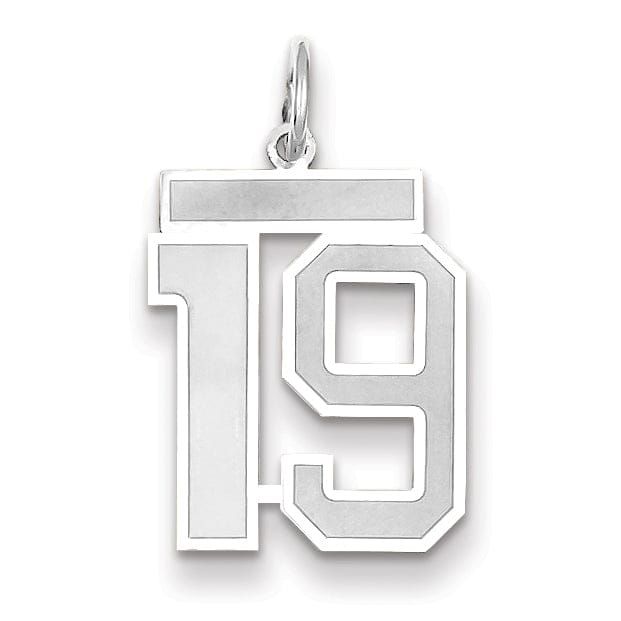 Lovely Rita's Pendants & Charms 14k White Gold Satin Brush Finish Medium Size Number 19 Charm Pendant