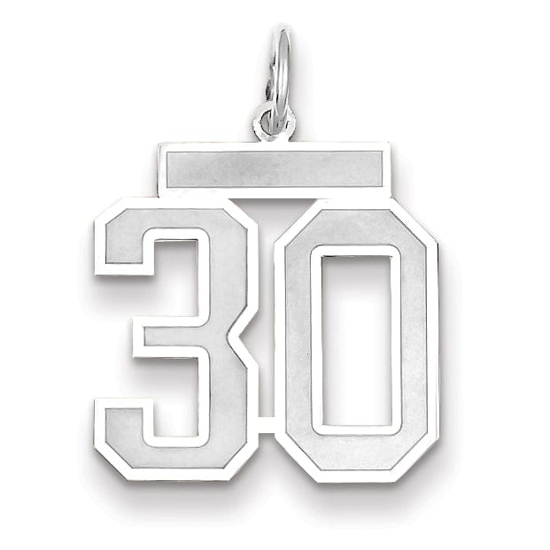Lovely Rita's Pendants & Charms 14k White Gold Satin Brush Finish Medium Size Number 30 Charm Pendant