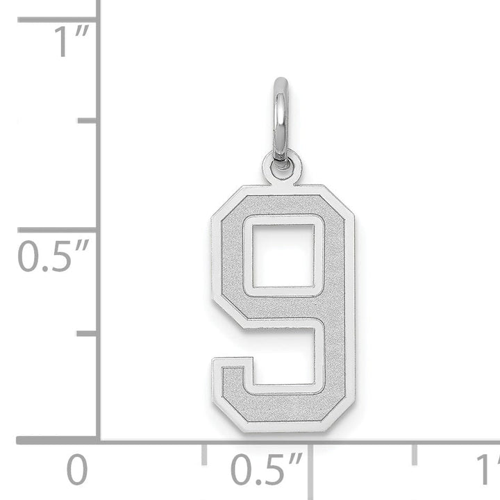 Lovely Rita's Pendants & Charms 14k White Gold Satin Brush Finish Medium Size Number 9 Charm Pendant