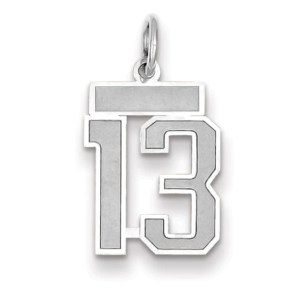 Lovely Rita's Pendants & Charms 14k White Gold Satin Brush Finish Small Size Number 13 Charm Pendant