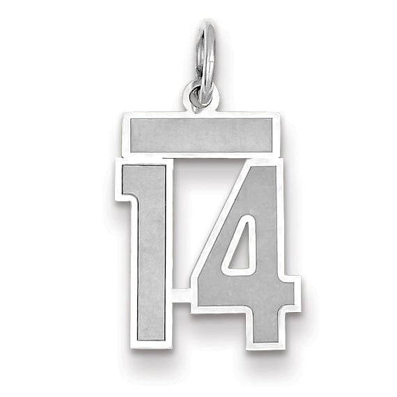 Lovely Rita's Pendants & Charms 14k White Gold Satin Brush Finish Small Size Number 14 Charm Pendant