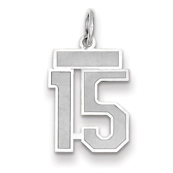 Lovely Rita's Pendants & Charms 14k White Gold Satin Brush Finish Small Size Number 15 Charm Pendant