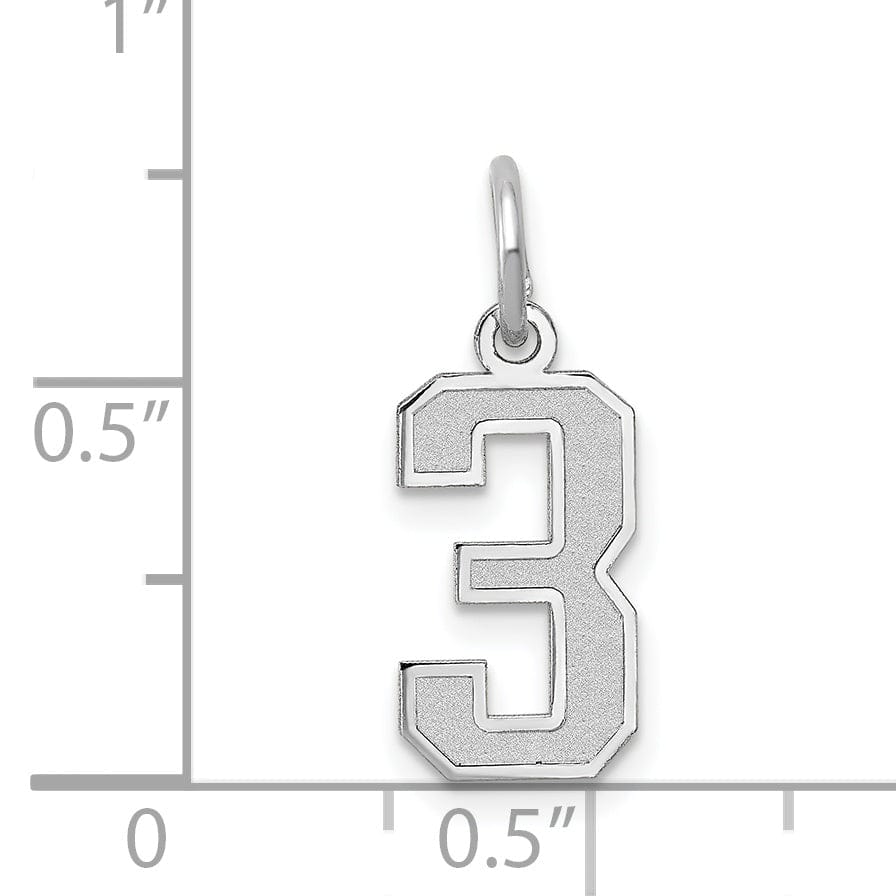 Lovely Rita's Pendants & Charms 14k White Gold Satin Brush Finish Small Size Number 3 Charm Pendant