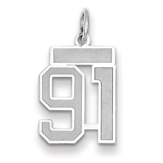 Lovely Rita's Pendants & Charms 14k White Gold Satin Brush Finish Small Size Number 91 Charm Pendant