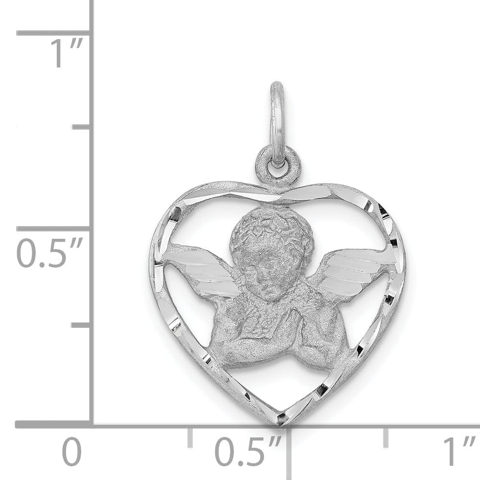 Lovely Rita's Pendants & Charms 14k White Gold Satin D.C Finish Closed Back Angel in Heart Pendant