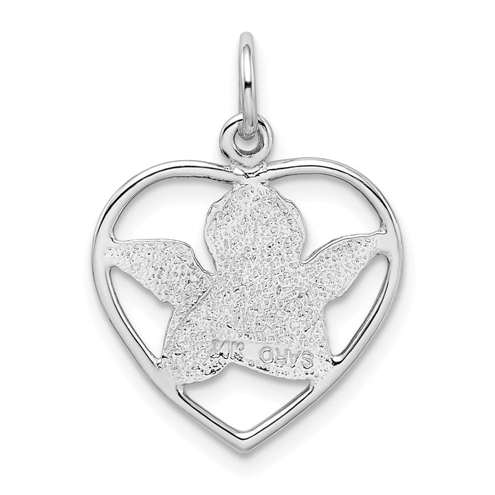 Lovely Rita's Pendants & Charms 14k White Gold Satin D.C Finish Closed Back Angel in Heart Pendant