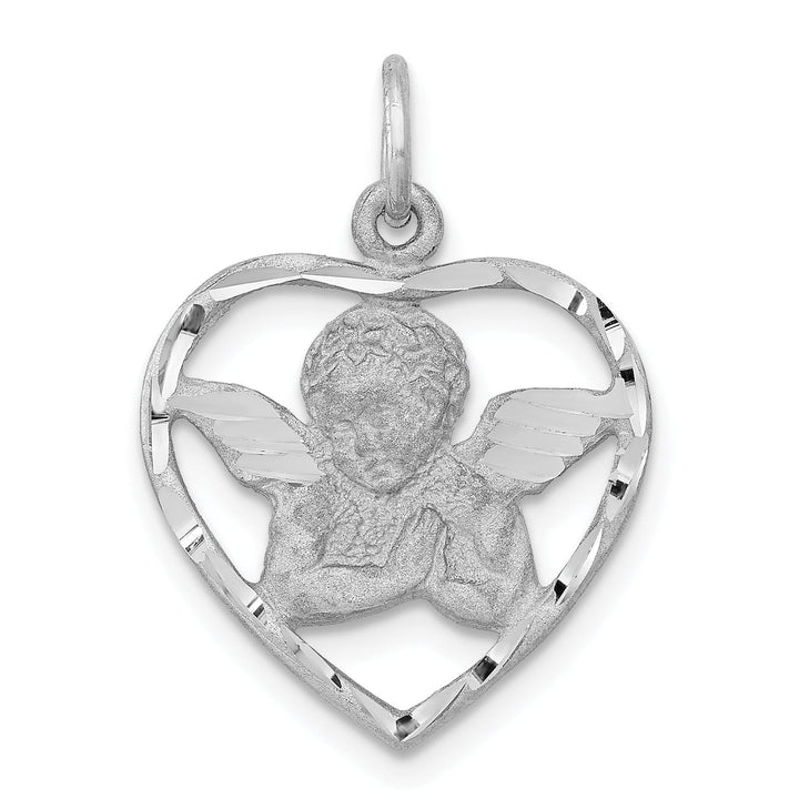Lovely Rita's Pendants & Charms 14k White Gold Satin D.C Finish Closed Back Angel in Heart Pendant