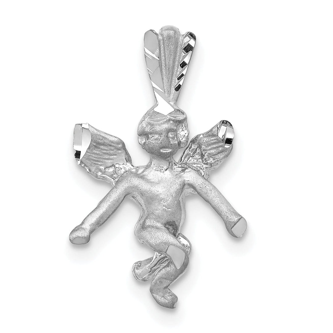 Lovely Rita's Pendants & Charms 14k White Gold Satin Diamond Cut Finish 3-Dimensional Angel Pendant