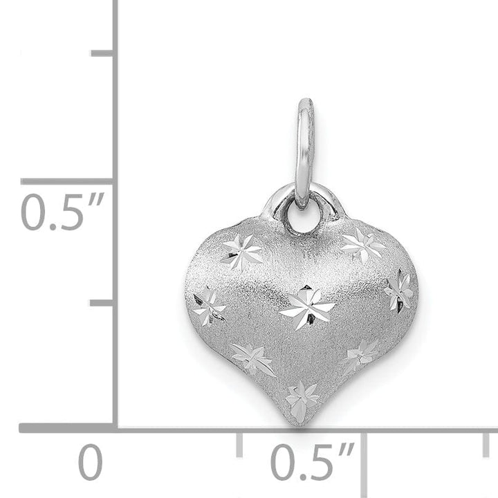 Lovely Rita's Pendants & Charms 14k White Gold Satin Diamond Cut Finish 3-Dimensional Puffed Heart Shape Design Charm Pendant
