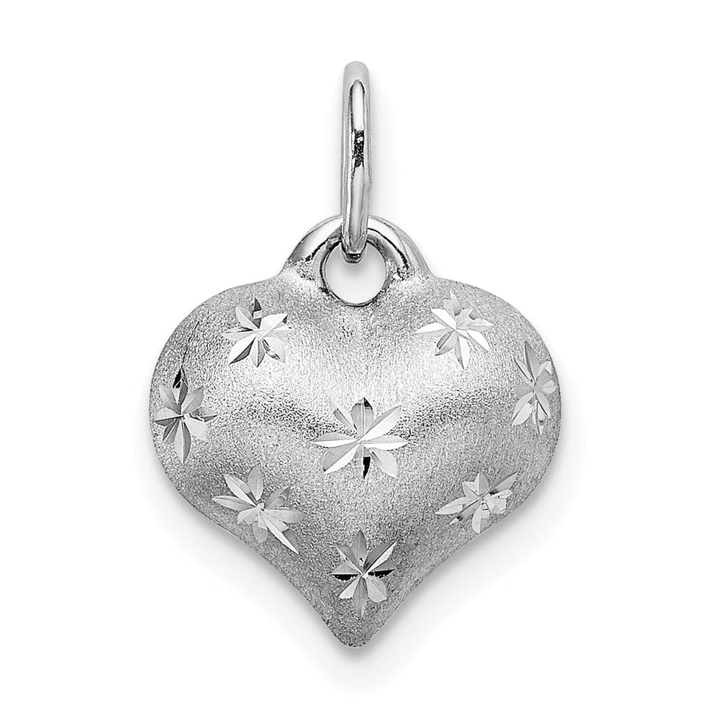 Lovely Rita's Pendants & Charms 14k White Gold Satin Diamond Cut Finish 3-Dimensional Puffed Heart Shape Design Charm Pendant