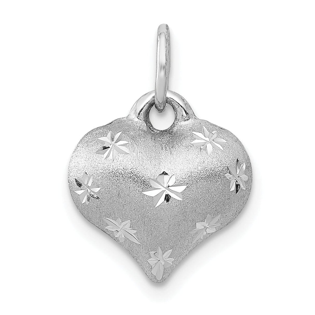 Lovely Rita's Pendants & Charms 14k White Gold Satin Diamond Cut Finish 3-Dimensional Puffed Heart Shape Design Charm Pendant