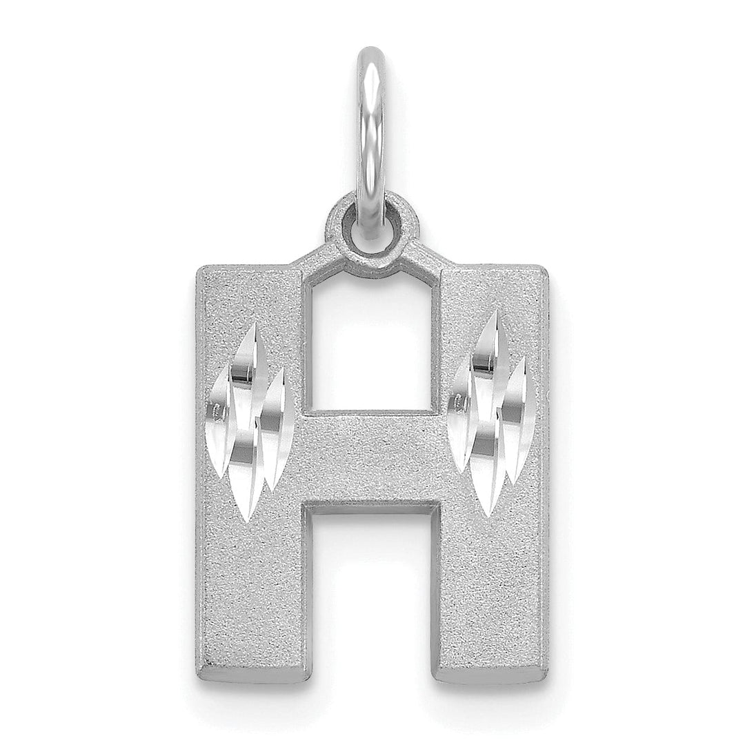Lovely Rita's Pendants & Charms 14k White Gold Satin Diamond Cut Finish Letter H Initial Pendant