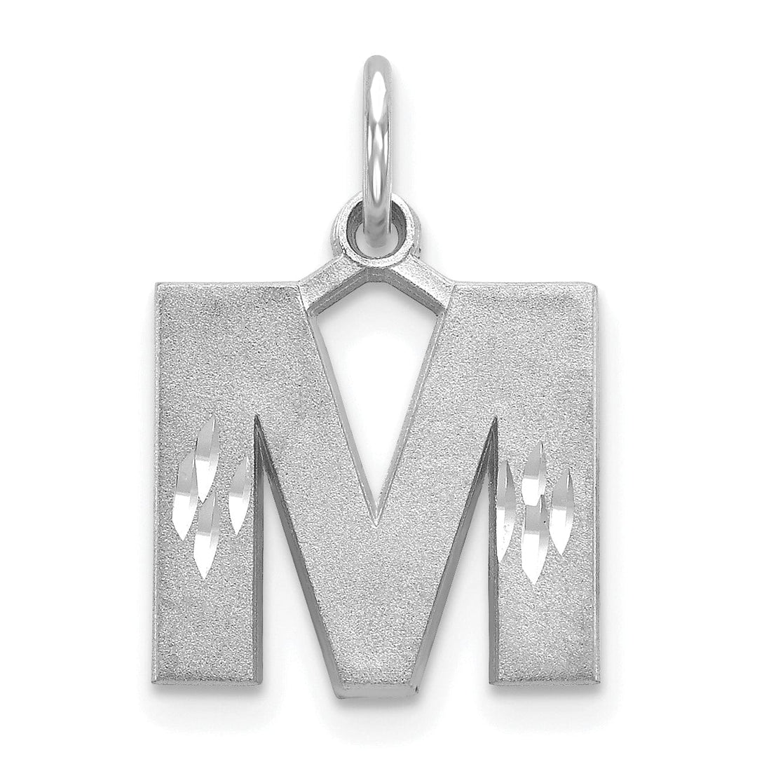 Lovely Rita's Pendants & Charms 14k White Gold Satin Diamond Cut Finish Letter M Initial Pendant