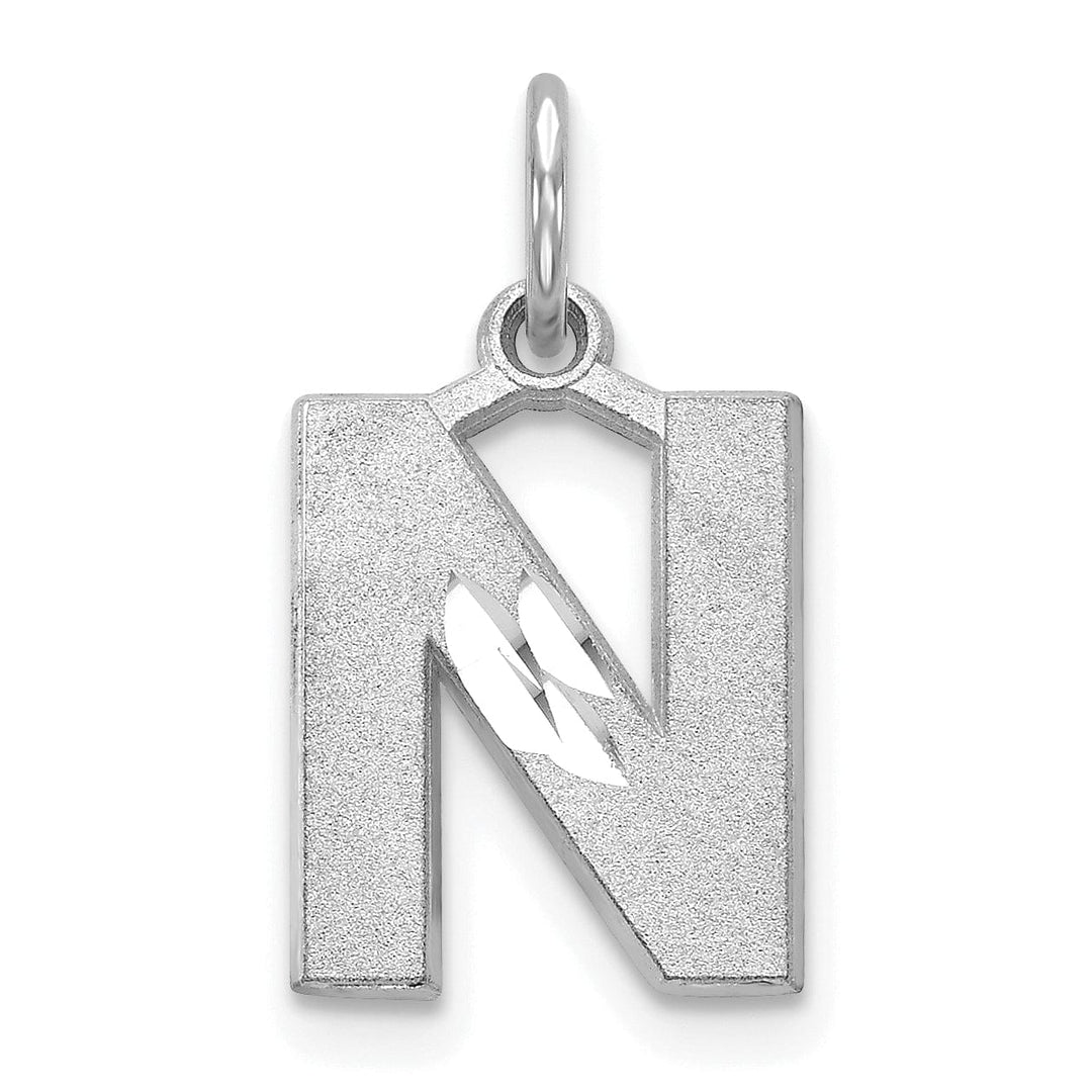 Lovely Rita's Pendants & Charms 14k White Gold Satin Diamond Cut Finish Letter N Initial Pendant