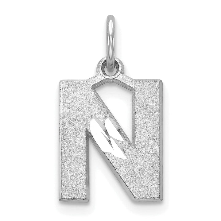 Lovely Rita's Pendants & Charms 14k White Gold Satin Diamond Cut Finish Letter N Initial Pendant