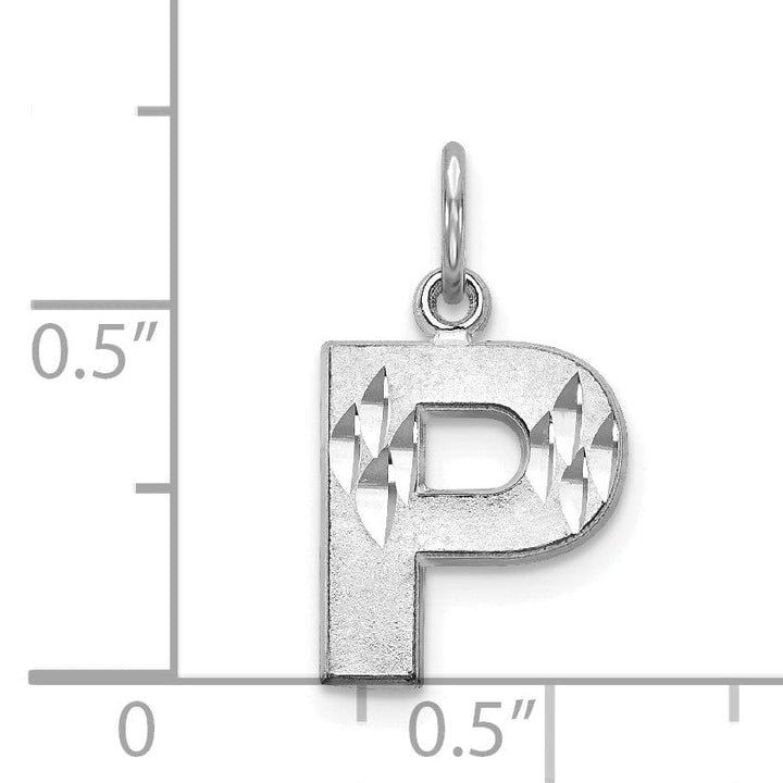 Lovely Rita's Pendants & Charms 14k White Gold Satin Diamond Cut Finish Letter P Initial Pendant