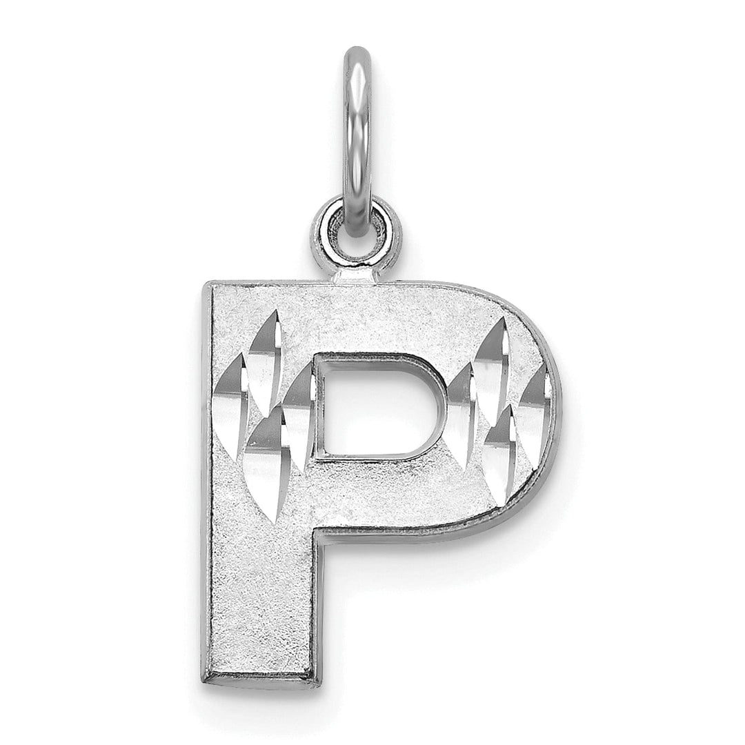 Lovely Rita's Pendants & Charms 14k White Gold Satin Diamond Cut Finish Letter P Initial Pendant