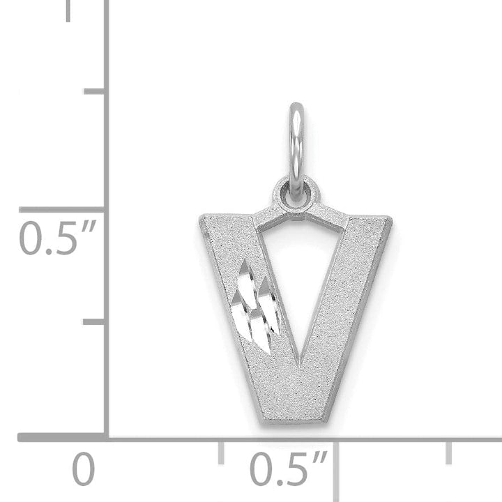 Lovely Rita's Pendants & Charms 14k White Gold Satin Diamond Cut Finish Letter V Initial Pendant