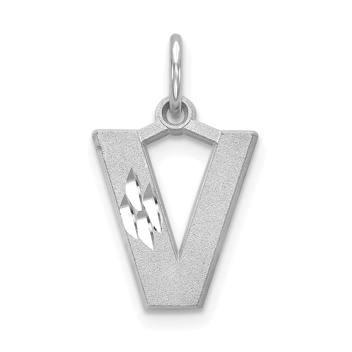 Lovely Rita's Pendants & Charms 14k White Gold Satin Diamond Cut Finish Letter V Initial Pendant